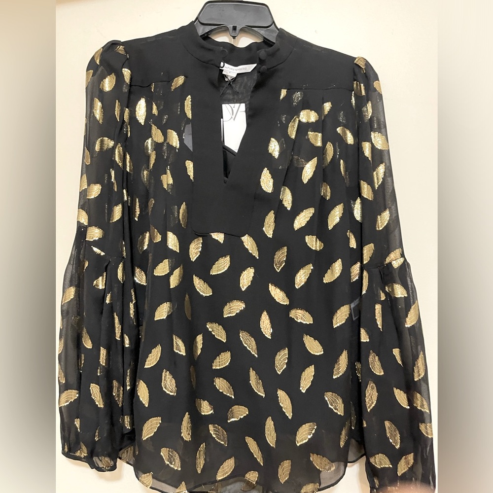 NWT Diane von Furstenberg Womens Size 0 Isolde Long Sleeve Jacquard Silk Top